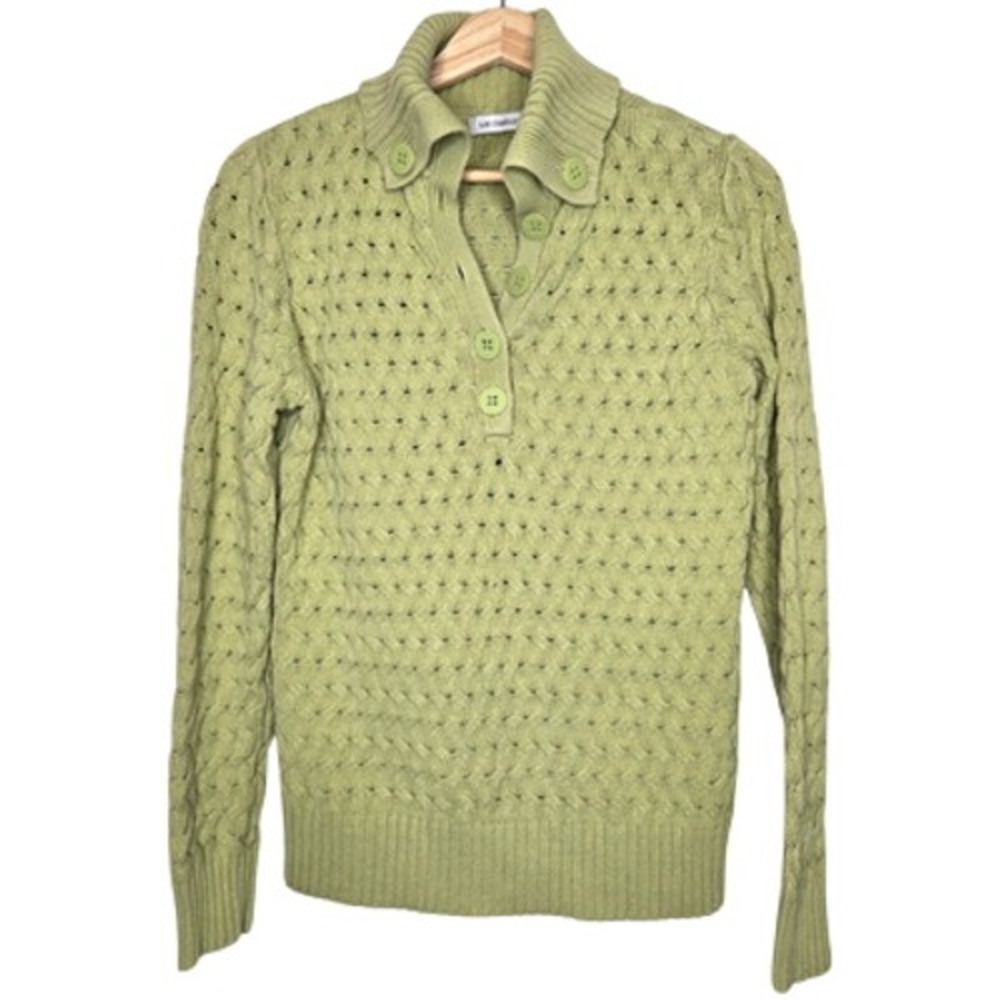Vintage Liz Claiborne Sweater Womens Lime Green Knit Cottage Retro‎ Grannycore M